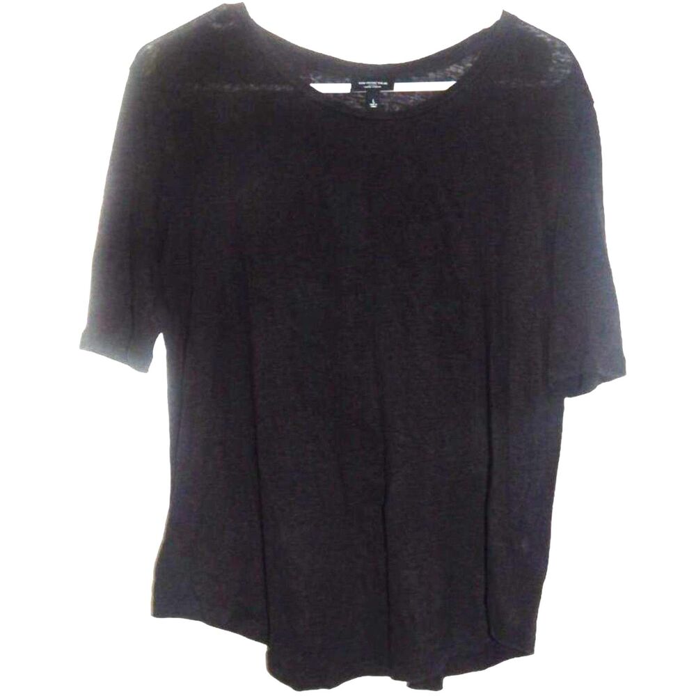 Who What Wear womens large black semi‑sheer 100% linen flowy short sleeve blouse